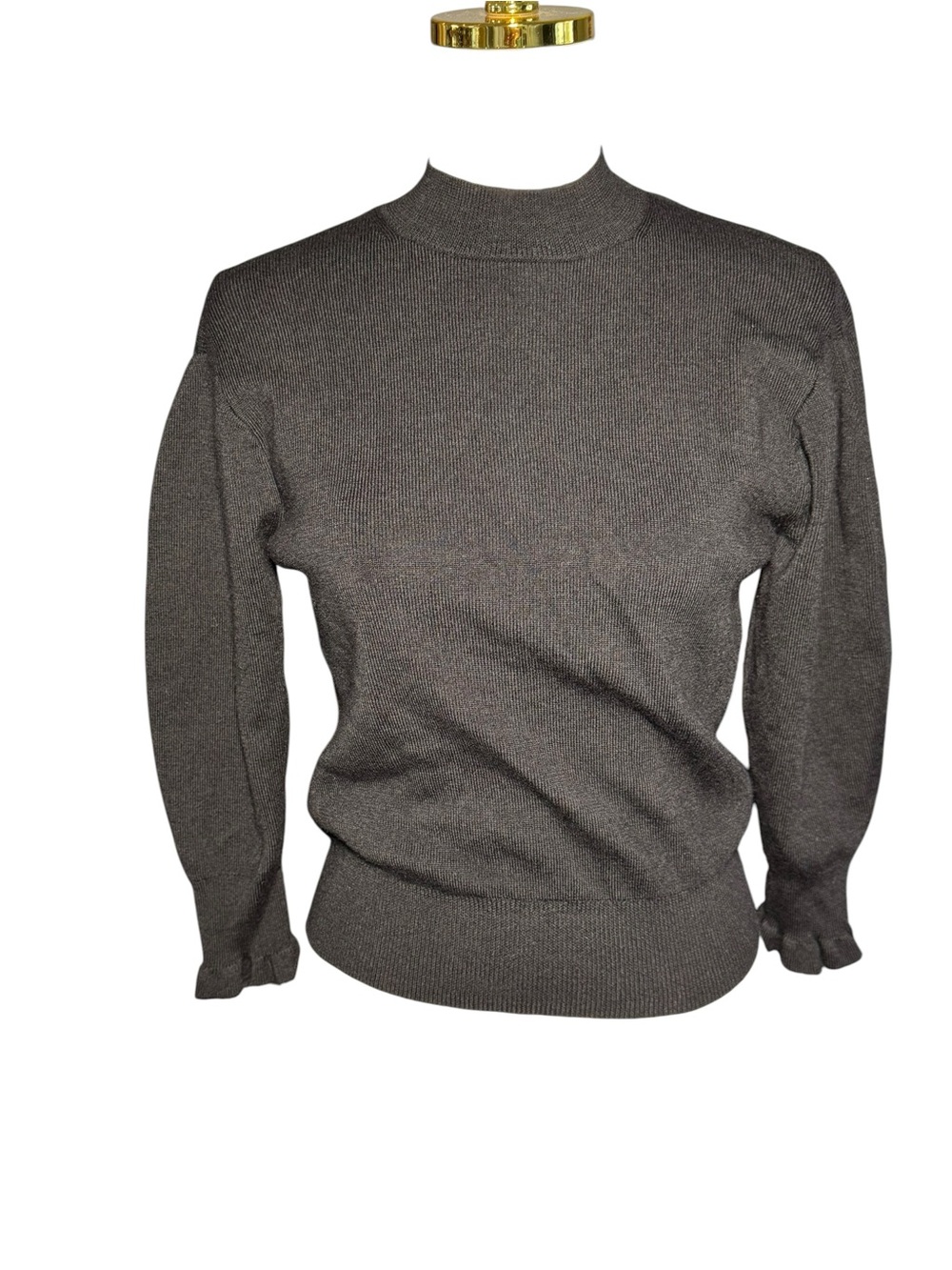 Madewell Merino Wool Puff Sleeve Mock Neck Sweater XXS Black Ruffle Cuff